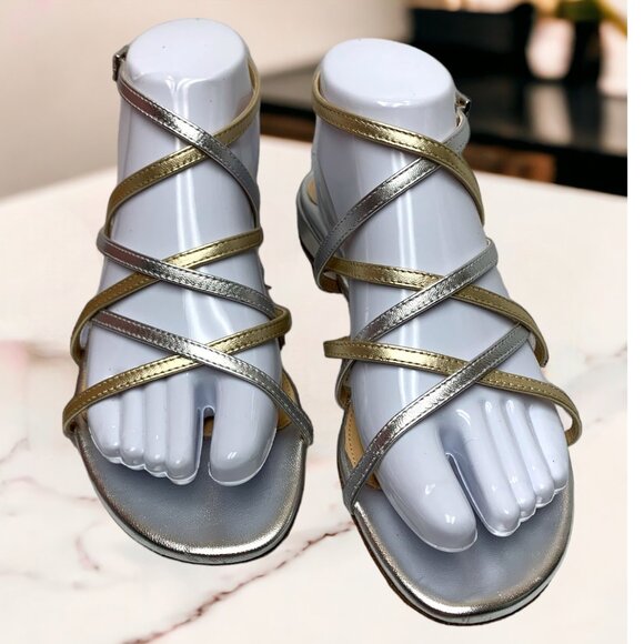 MARION PARKE Ramona Criss Cross Metallic Nappa Leather‎ Sandal  **NEW - Picture 4 of 11